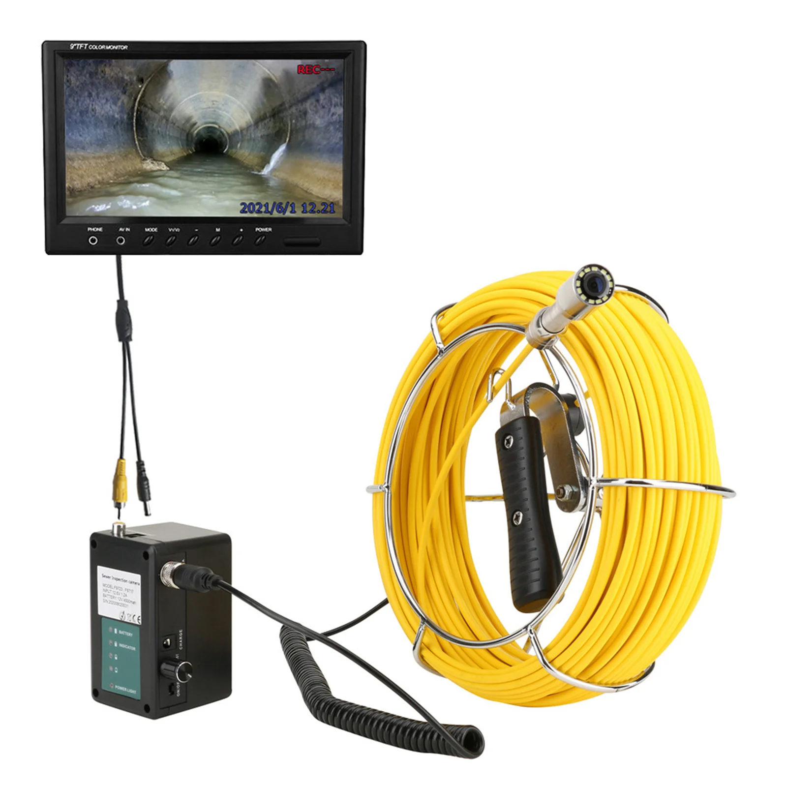 9 IPS 1000TVL Sewer Pipe Inspection 20M IP68 Waterproof 12 LED Industrial Endoscope System