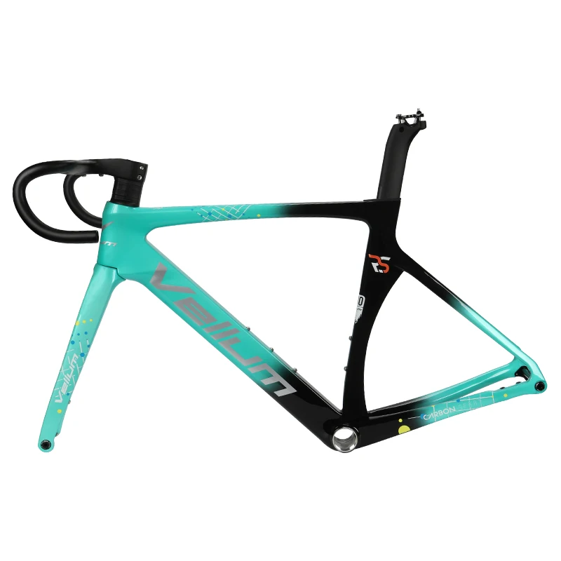 

VELLUM RS carbon fiber frame road bike in dark green 2025, full internal cable brake pads and handlebars