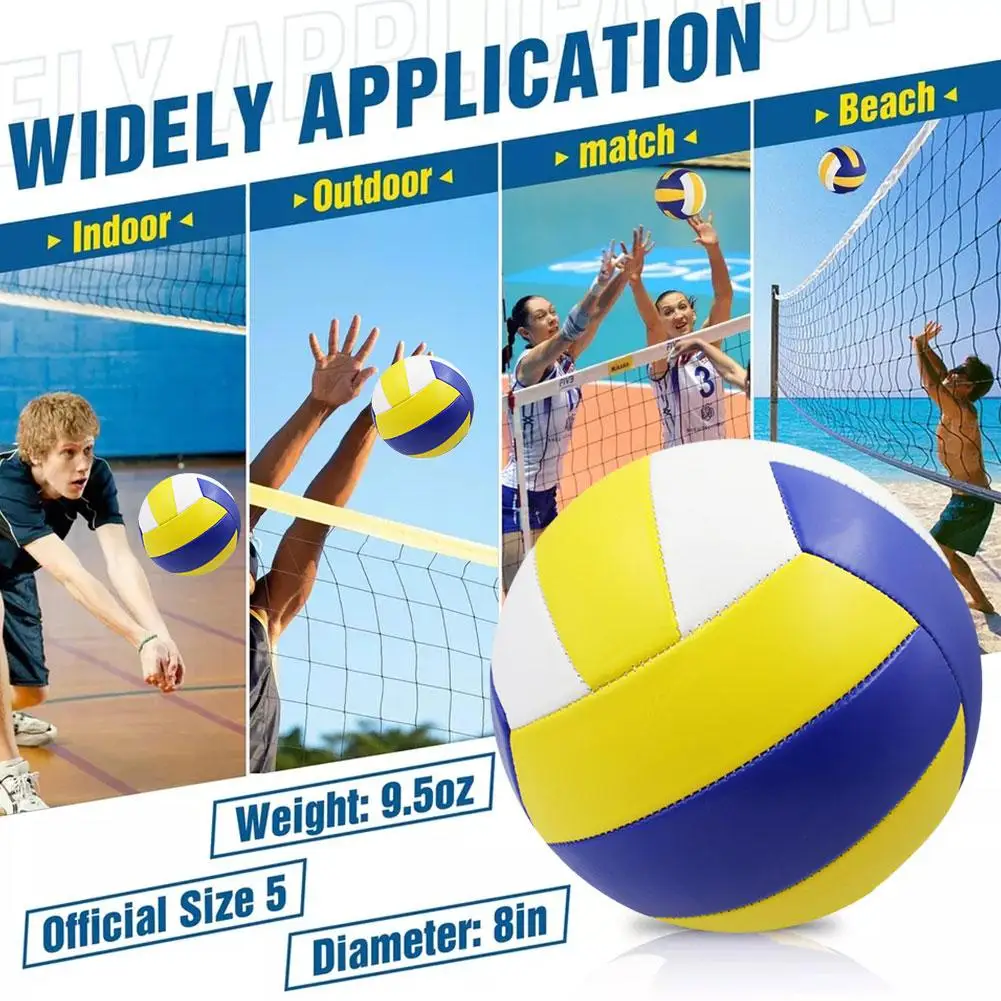 Size 5 Standard Volleyball Blue White Yellow PU Soft Inflatable Waterproof Volleyball Inside Outdoor Beach School Practice Ball