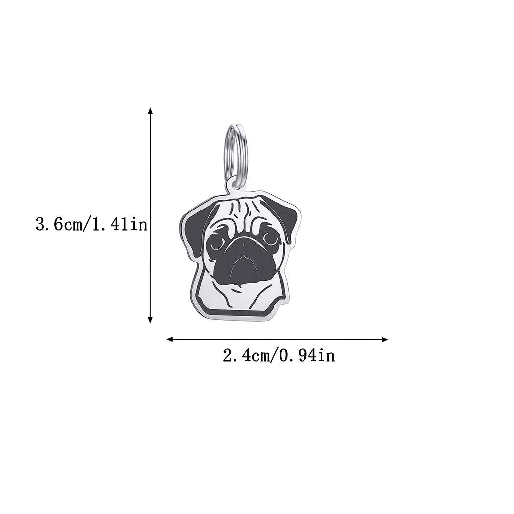 1pc Stainless Steel Pug Dog Keychain Custom Happy Pug Dog Key Chain Puppy Decorations Keychains ID Name Tag Dog