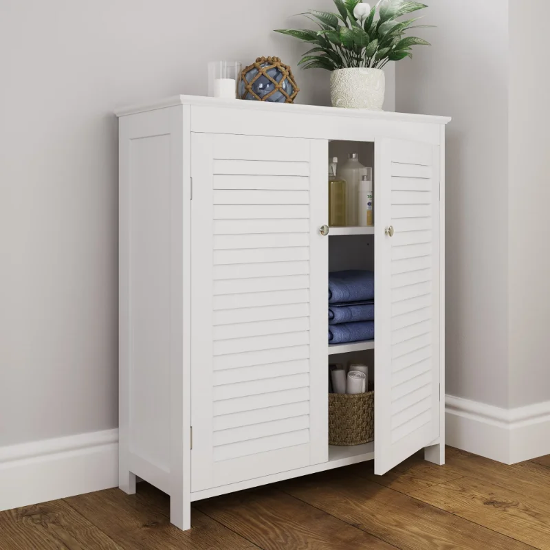 RiverRidge Home Ellsworth Collection Two-Door Floor Storage Cabinet, White 11.75 X 28.44 X 32.00 Inches Bathroom Furniture