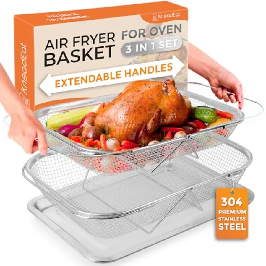 

Набор корзин для аэрофритюрницы и духовки, 3 предмета: выдвижные ручки, поддон и корзины из нержавеющей стали 304 для конвекционной печи, большой размер