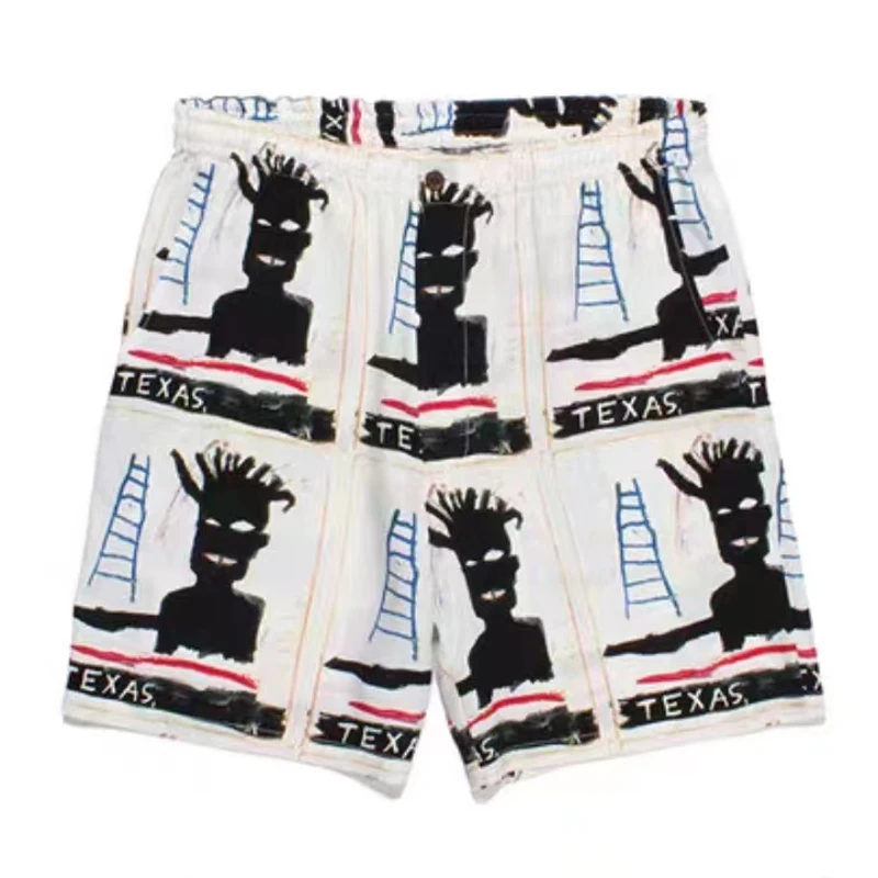 2024 WACKO MARIA Basquiat Black Eye with Tiger Loose Casual Sports Men\'s and Women\'s Style Trend Beach Hawaiian Nickel Shorts