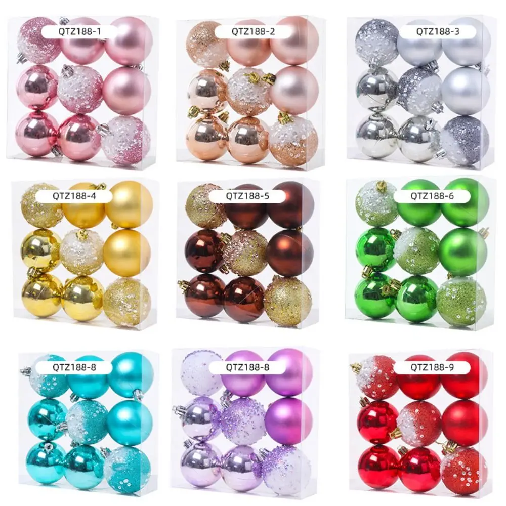 9PCS Durable Plastic Christmas Ball Set 9 Colors Suspensable Xmas Ornament Ball 6CM Xmas Baubles Scene Supplies