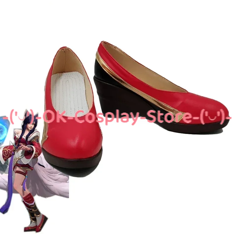 Ahri-Chaussures de Cosplay en Cuir PU, Bottes de Carnaval d'Halloween, Accessoire de Jeu LOL sur Mesure