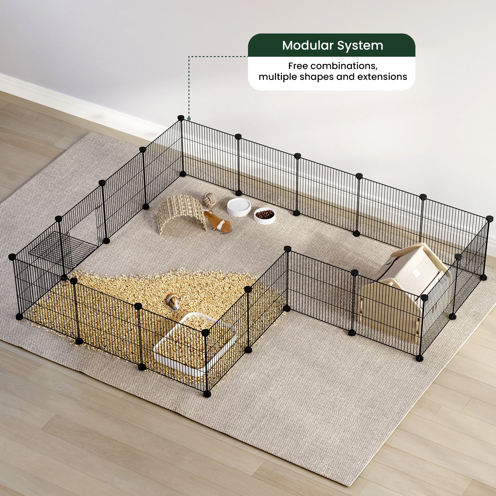 EUGAD DIY Haustierzaun, faltbarer Hundekäfig, Schlaf- und Spielhaus für Welpen, Kaninchen, Meerschweinchen, Hunde, Katzen, für Training und Freilauf im Freien – Detail 10
