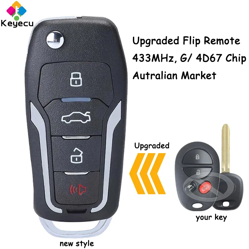 KEYECU Upgraded Flip Remote Key With 4 Buttons 433MHz G/ 4D67 Chip Fob for Toyota Aurion 2006 2007 2008 2009 2010 2011 Autralian