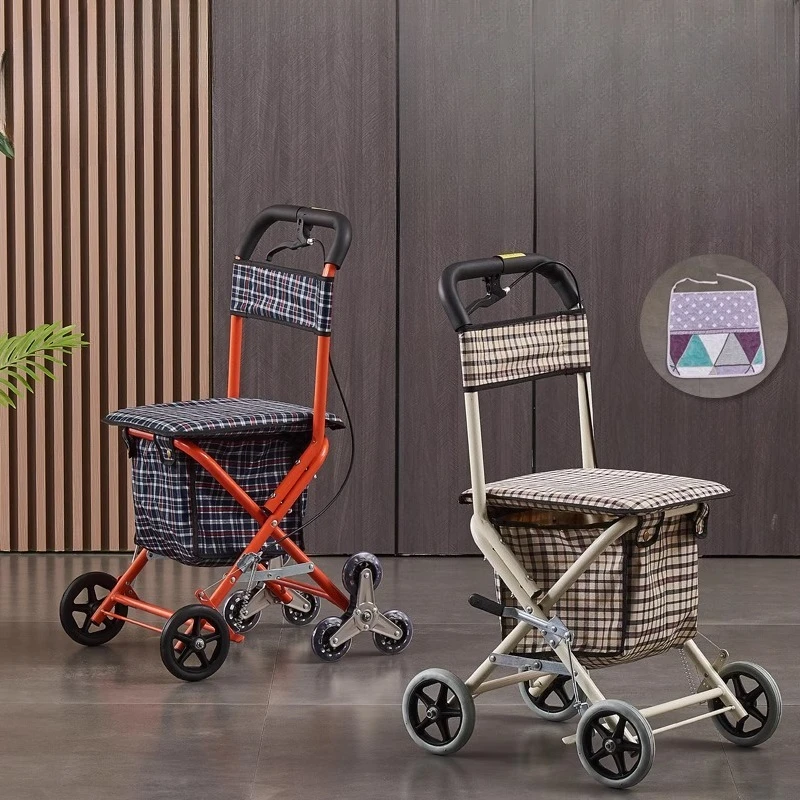 

‌Foldable Four Wheel Senior Shopping Cart Large Capacity, Grocery Pushcart Stair Climbing Aid Leisure Mobility Assistant‌
