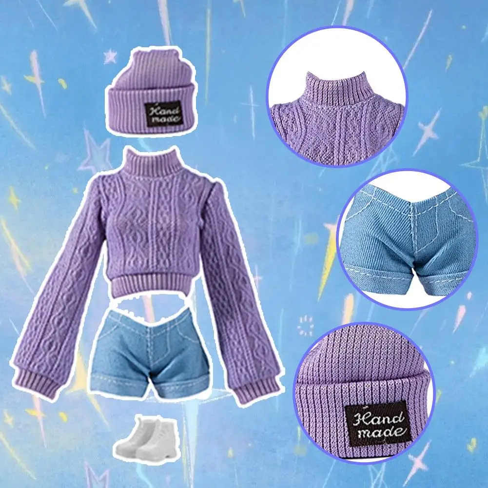 Fashion Doll Clothes Set Knitted Sweater Hat Shorts Set Winter Coat Birthday Gift DIY Dress Up