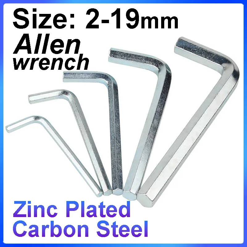 

1-10Pcs 2/2.5/3/4/5/6/8/10/12/14/17/19mm Carbon Steel Zinc Plated Allen Keys Hex Wrench Flat Head Hex Key L-type Hand Tools