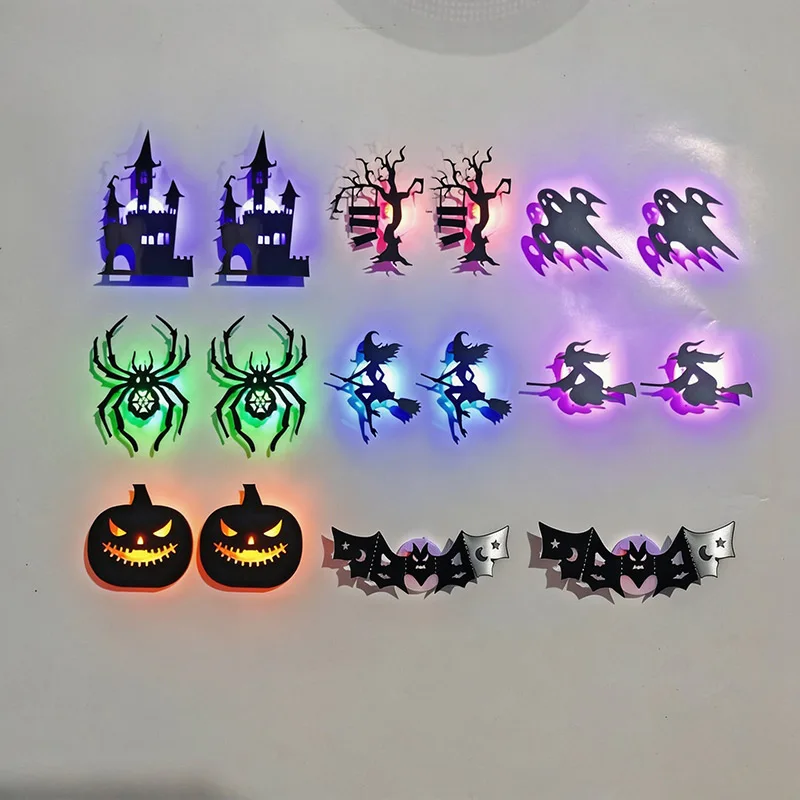 Bat Witch Silhouette Hollow Small Night Light LED LED Three-dimensional Wall Sticker Light Halloween Home Decoration Wall Decor