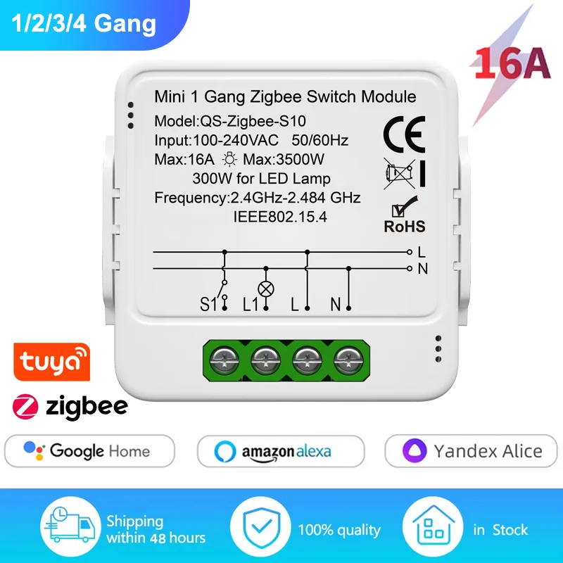 16A Tuya Smart Zigbee Switch Module 1/2/3 Gang Switch Mini Smart Breaker Smart Life Control Support Alexa Google Home