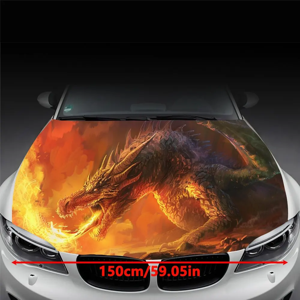 Dragon Flame Fantasy Art Painting Car Hood Wrap Color Vinyl Sticker Truck Graphic Bonnet Auto Accessories Decoration Decal Gift