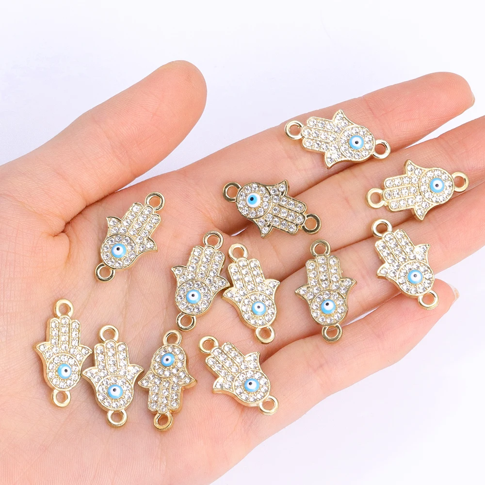 10Pcs Fashion Hand of Fatima Evil Eye Alloy Charms Bracelet Connectors Lucky Jewelry Making Handmade Findings Crafts Mixed Color