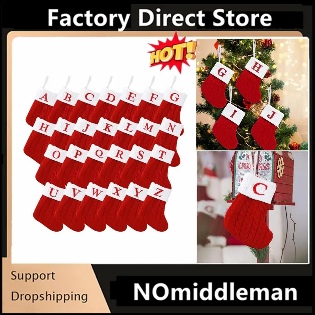 Letters Christmas Stocking New Knitting Christmas Tree Pendant Decorations For Home Xmas Gift Snowflake Alphabet Christmas Socks