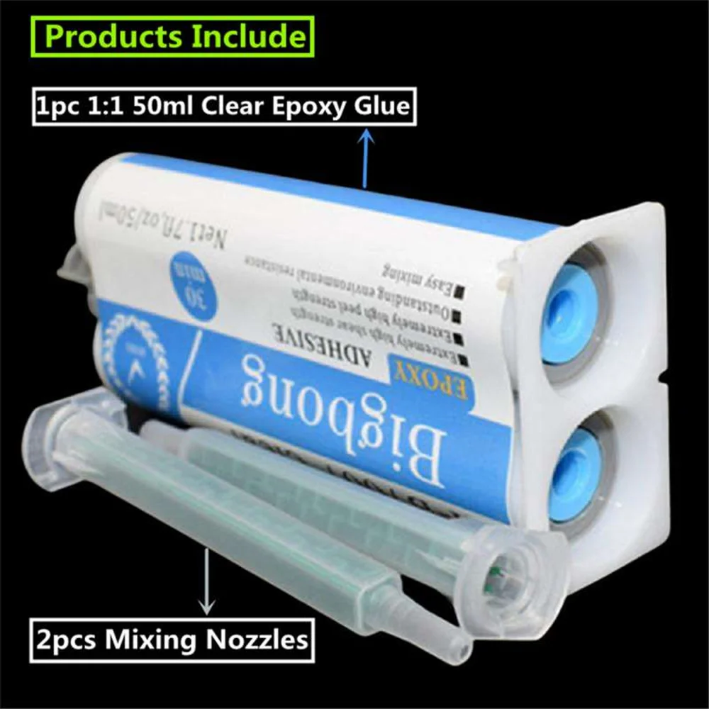 Transparenter 5-Minuten-AB-Kleber 50ml 1:1 Epoxidharz-Klebstoffe & 2 Stück Mischdüsen für Kunststoff-, Metall-, Keramik-, Holz- und Glasverbindungen – Detail 4