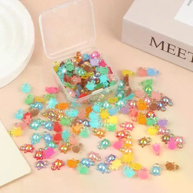 100Pcs Mini Resin Turtle Charms Rainbow Laser Tortoise Ornament Small Figurine For DIY Jewelry Making Keyring Handmade Crafts