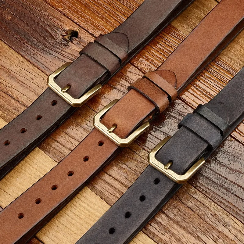A new men's belt made of leather top layer handcrafted casual and versatile