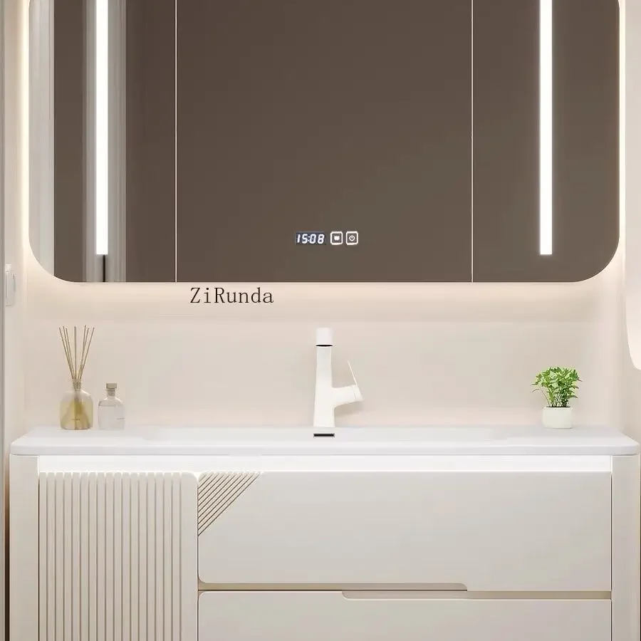 

Bathroom Cabinet Modern Wall Mounted Plywood Vanity, Custom Light Emitting Diode Lighting Bathroom Cabinet