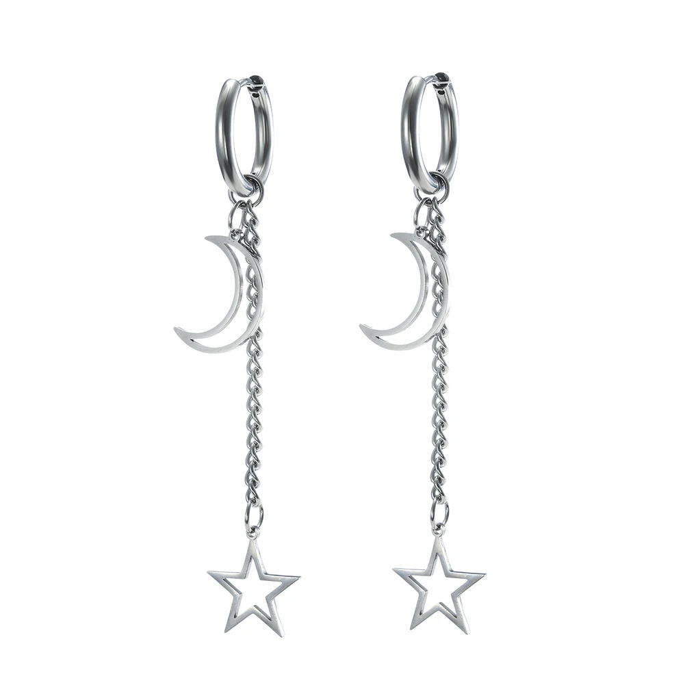 Kkjoy Edelstahl Neue Design Kette Hoop Ohrring Für Frauen Hohl Solide Stern Mond Anhänger Knorpel Ohrring Piercing Schmuck – Detail 28
