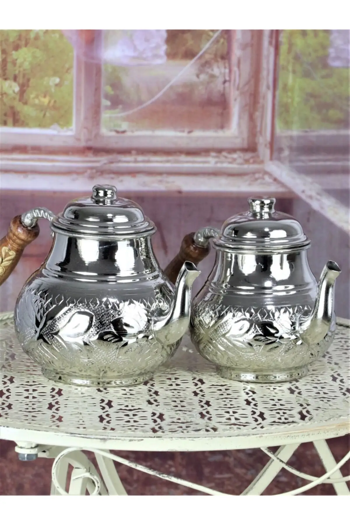 DOLBOVI copper teapot nickel plated processing 3-4 seater 1,9 Lt Cooper Tea Pots Handmade