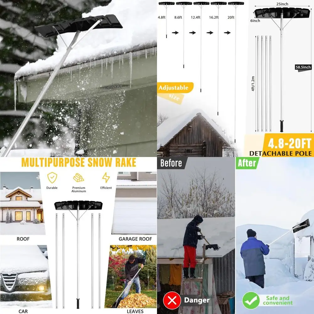 

Aluminum Snow Removal Tool with 5-Section Telescoping Pole, 25-Inch Blade, Adjustable Reach 4.8-20ft, Red Slide for Single Cabin