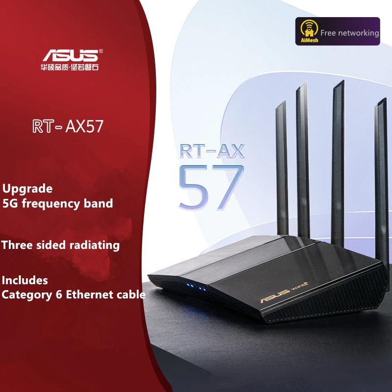 Asus Wifi 6 Router Rt-Ax57 Dual Band Wifi Router Game And Streaming Compatible With Aimesh Including Lifelong Internet Security