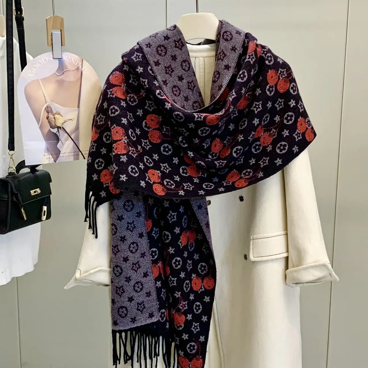 

Модный осенне-зимний новый шарф из искусственного кашемира, женский универсальный защитный шарф для шеи, жаккардовые шарфы, теплая длинная шаль с бахромой