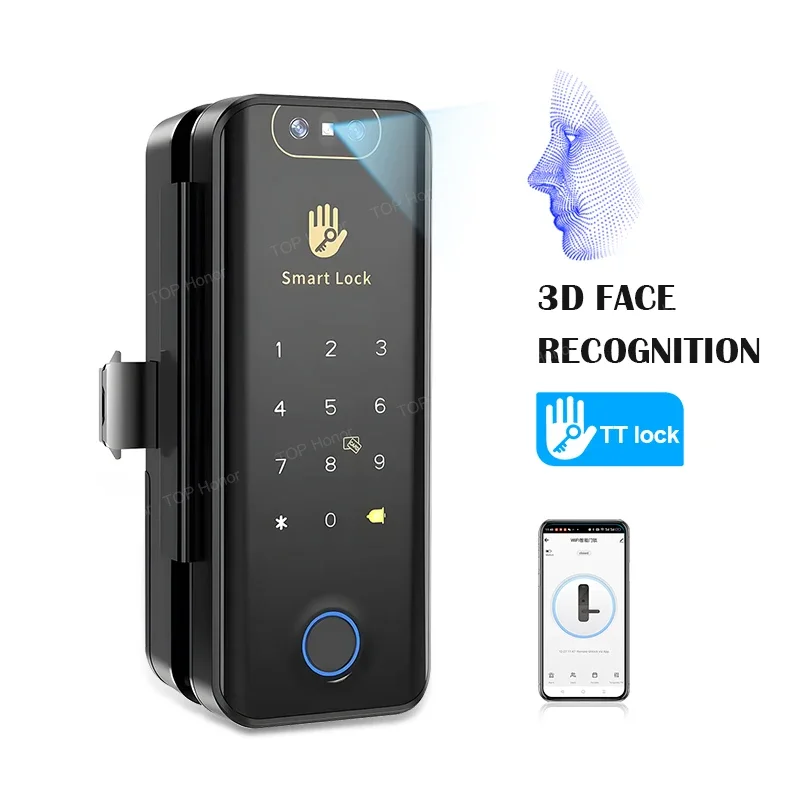 2025 updating TTLOCK Face fingerprint office store smart sliding glass door Lock keyless App quick unlock attendance glass lock