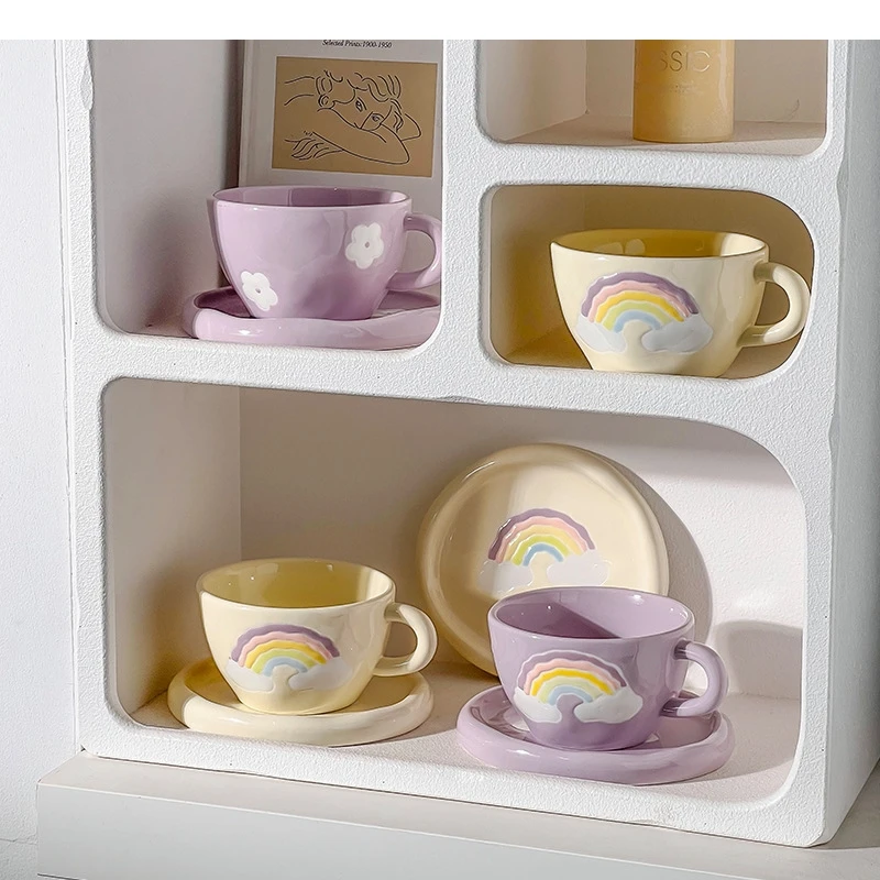 250ml Cute Ceramic Mug with Saucer Japanese Restaurant Coffee Cup Set Couple Afternoon Tea Home Drinking Gift