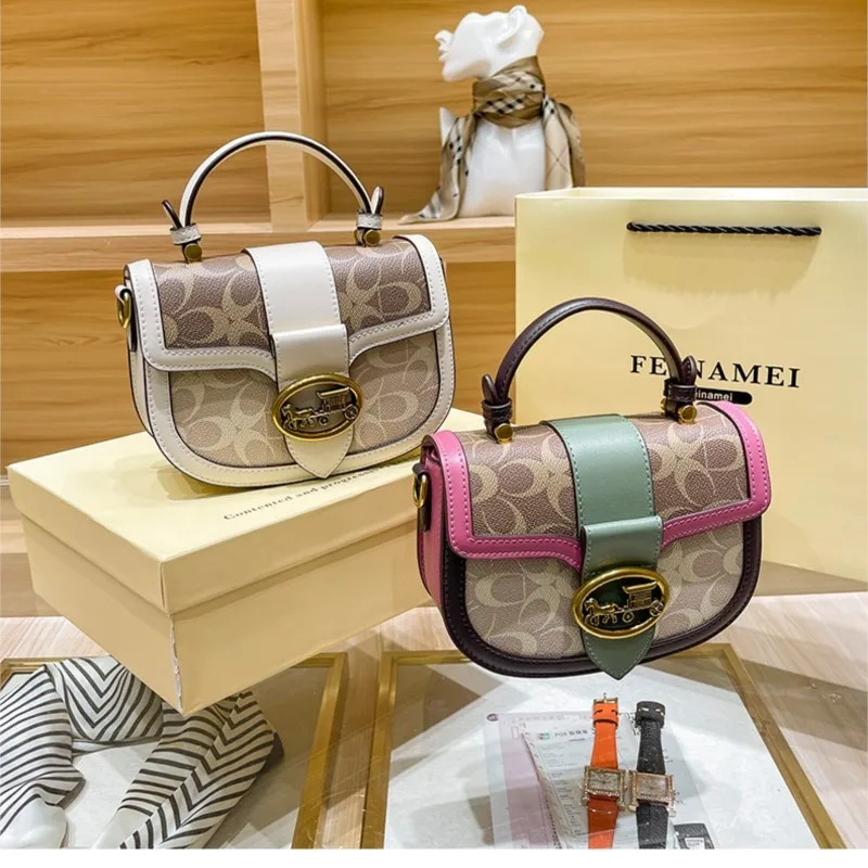 2024 New Spring/Summer High end Minimalist Fashion Contrast Color Half Round One Shoulder Crossbody Handbag for Women