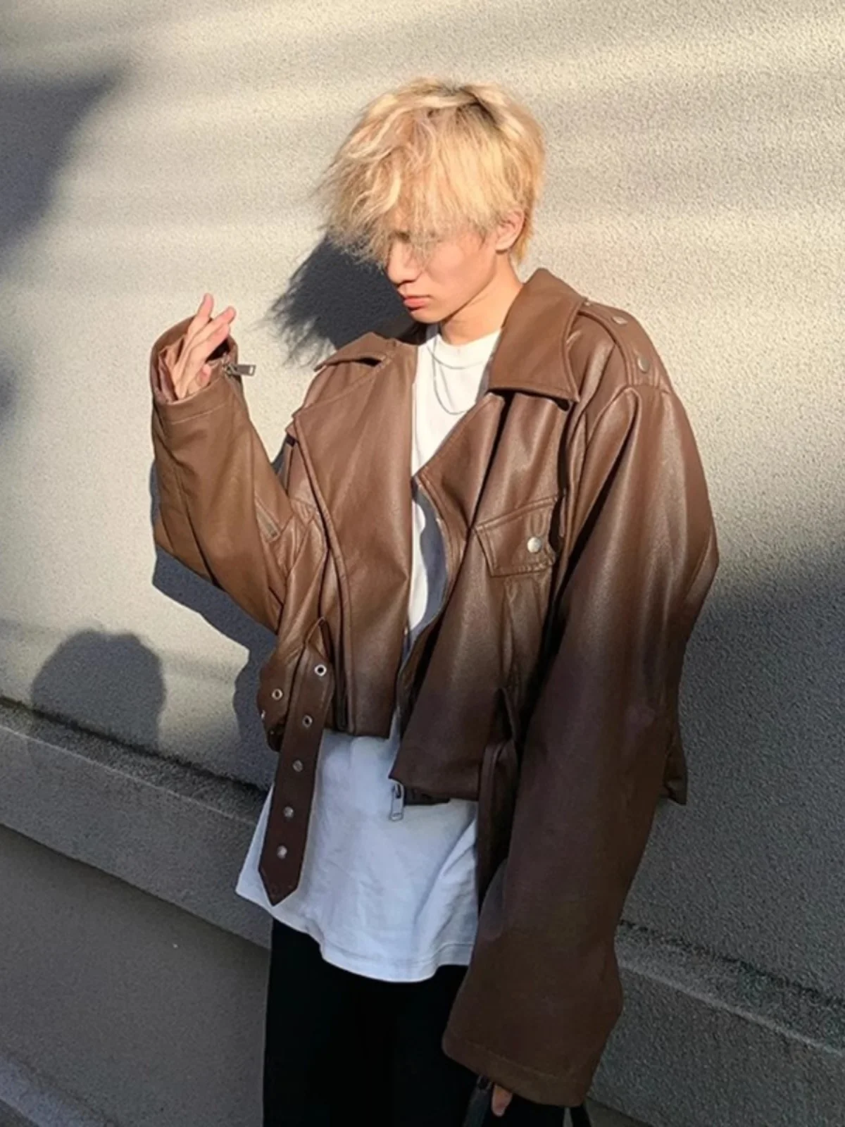 

Мужская кожаная куртка с подкладкой на плечах, в стиле ретро, для байкеров, осенняя, повседневная, свободного кроя, для молодежи