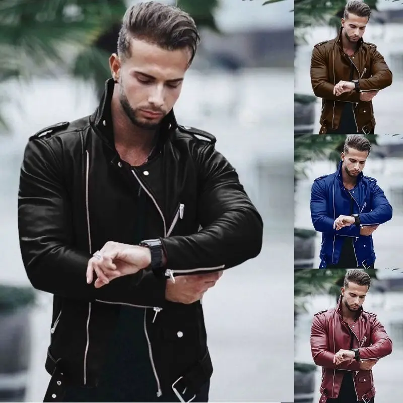 New Autumn And Winter European And American Men's Leather Jacket In Large Size, Fashionable Slim Fit Leather Jacket