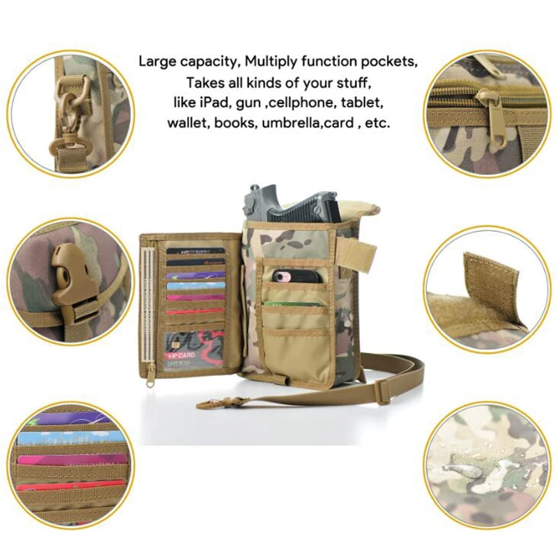 

Тактическая скрытая сумка, кобура для пистолета, EDC, поясная сумка, сумка на плечо, кошелек для карт, уличный фонарик, чехол для инструментов для телефона