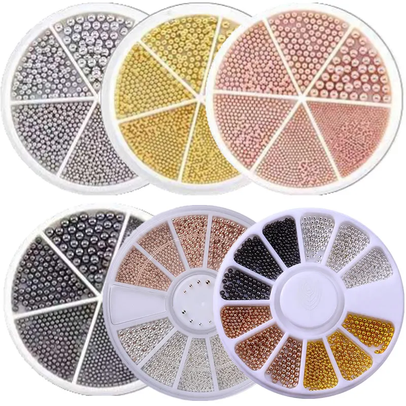 Gemengde Grootte Nail Art Tiny Steel Caviar Kralen 0.8-1.5mm Rose Goud Zilver Sieraden Manicure DIY 3D Nail Art Decoratie