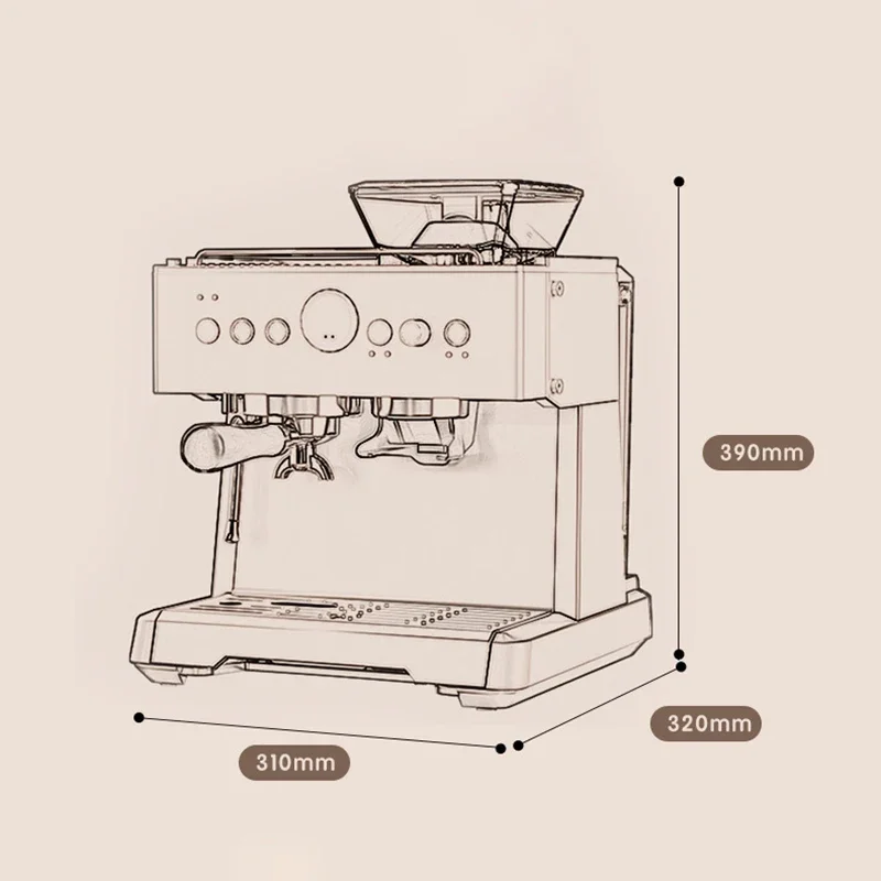 Compact Semi-Automatic Espresso Machine with Built-in Grinder for Home and Light Commercial Use