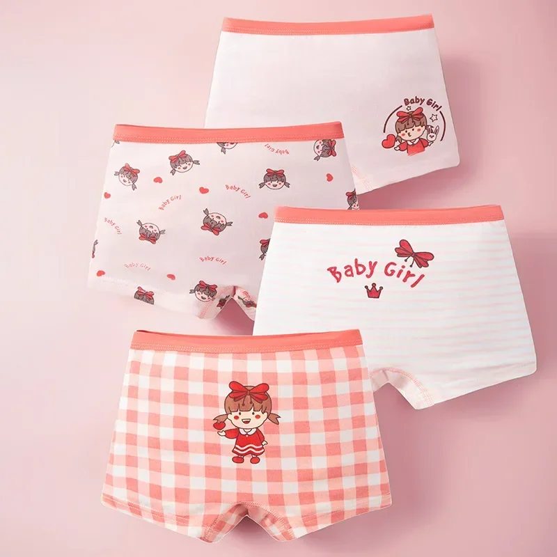 4Pieces/Lot 1-12Y Children Underwear High Quality Milk Shreds Girls Panties Cute Pattern Kids Boxer Briefs Child Soft Girl Pants