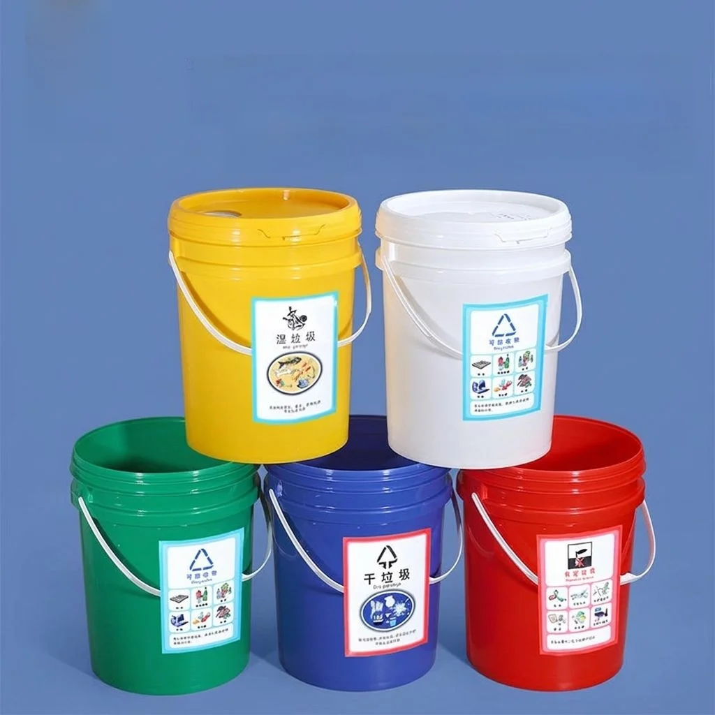 

Outdoor Portable Kitchen Trash Can with Lid Large Capacity Household New 2025 Labelled Waste Sorting Bin round Shape Plastic