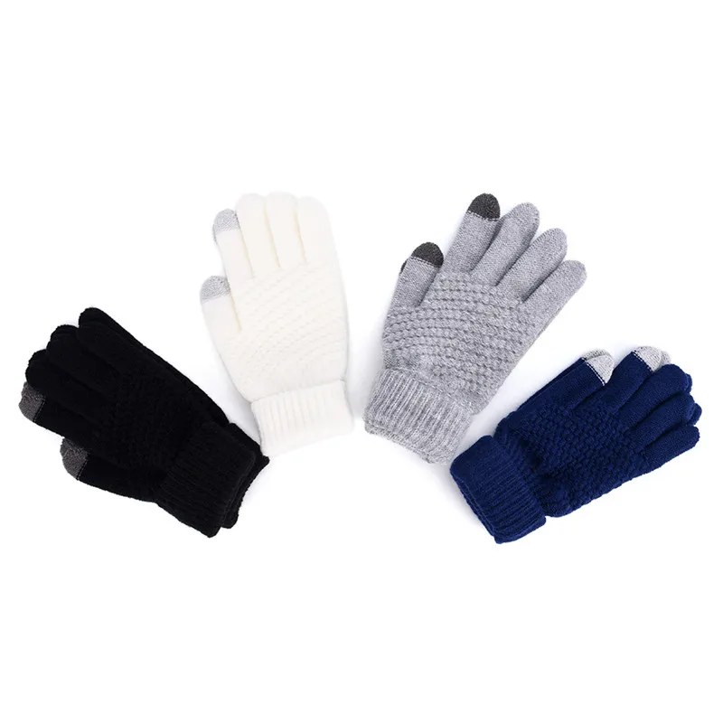 Guantes de lana cálidos de punto para hombre y mujer, guantes de invierno para pantalla táctil