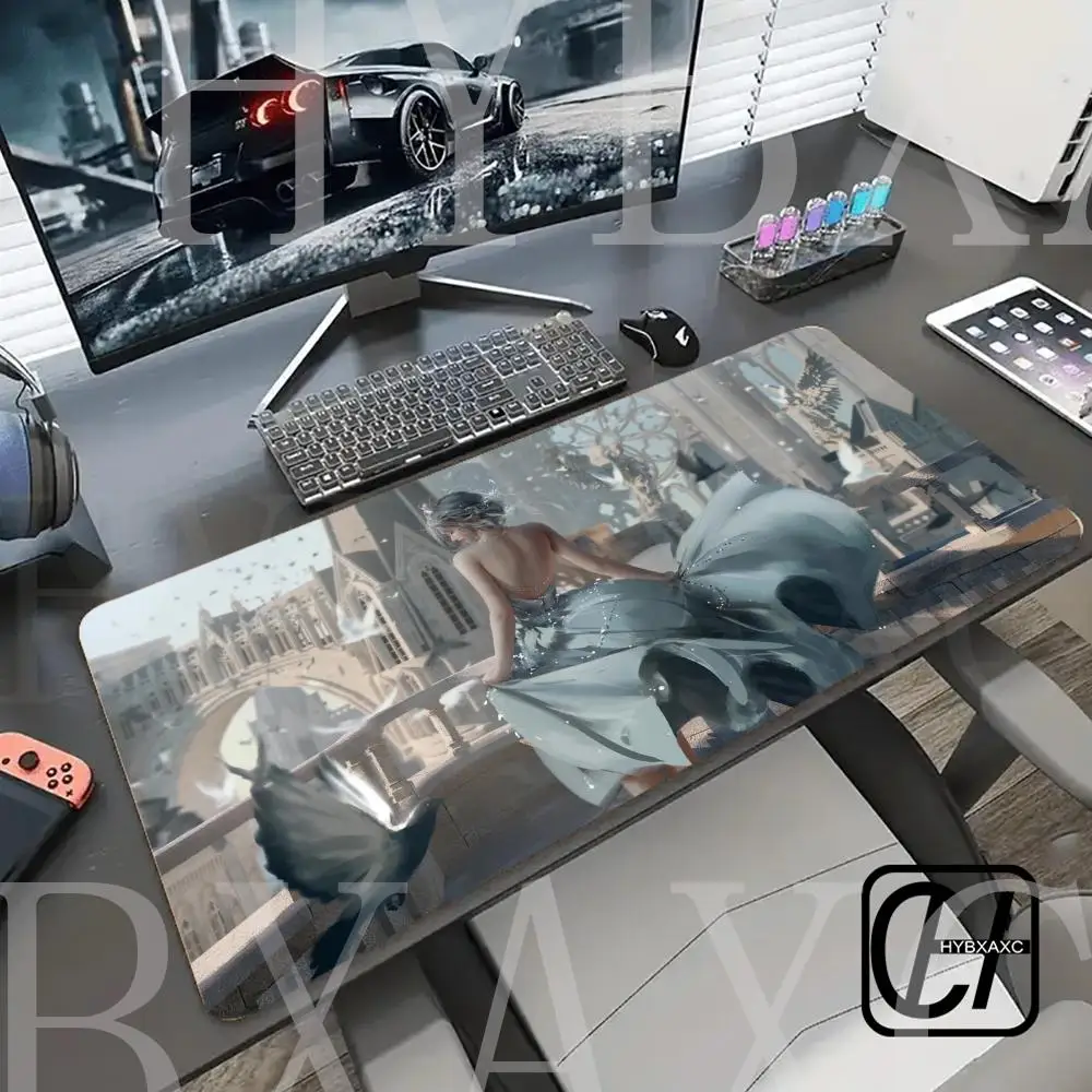 

XXL HYBXAXC Ghostblade Princess Large Mouse Pad Cute HD Desk Pad Extended Gaming Keyboard Mats Large 90x40cm XXL Gamer Mousepad
