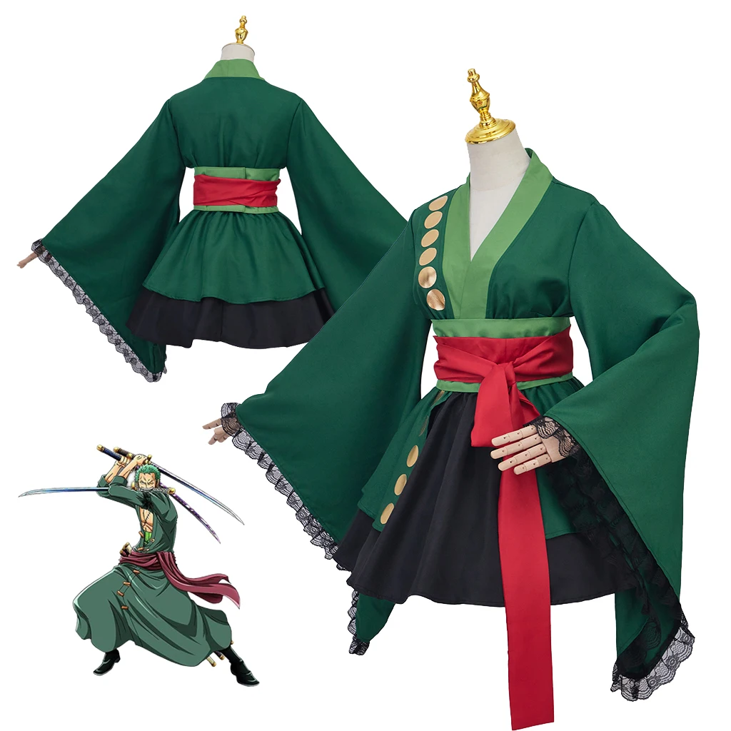 Anime Roronoa Cosplay Kostüm Zoro Kimono Kleid Set Frauen Samurai Phantasie Lolita Nettes Kleid Halloween Karneval Outfits