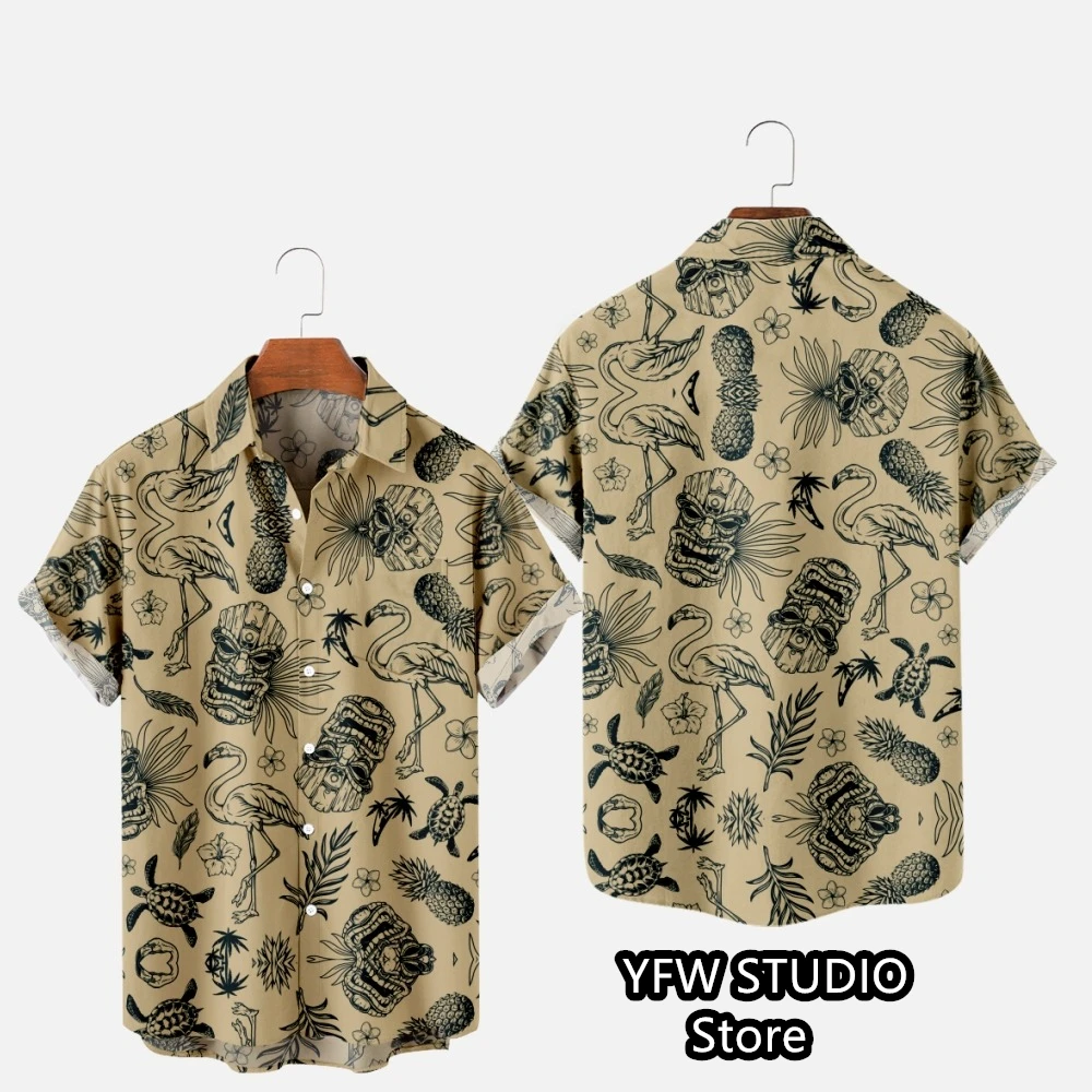 Hawaii Tropischer Stil Papageien-Druck Kurzarm Aloha-Hemden Kubanischer Stil Sommer Plus Size Lässige neue Herrenhemden – Detail 18