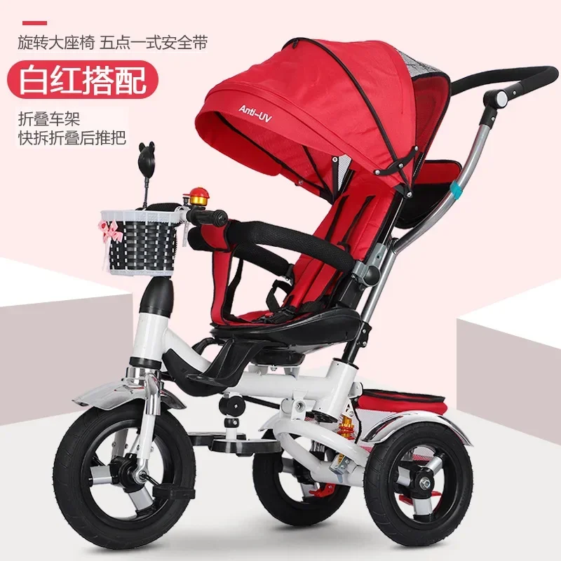 Swivel Seat Baby Tricycle Stroller 4 in 1 Shockproof Removable Folding Baby Children Tricycle Bicycle Bike  Pram Bike