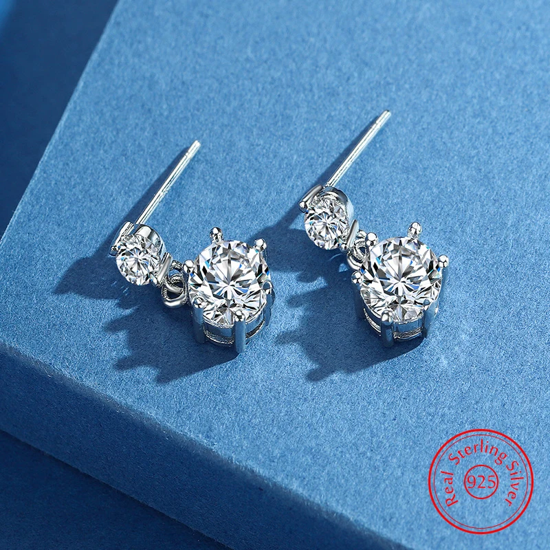 

Pure 925 Sterling Silver New Fashion Jewelry Six Prong Zircon Crystal Stud Earrings For Women XY0231