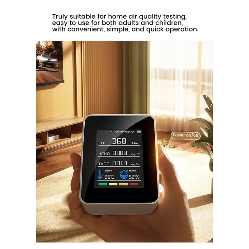 【NECESSITY】10X Air Quality Monitor 5 In 1 Air Quality Detector C02 Detector HCHO TVOC Tester LCD Temperature Humidity Tester Whi