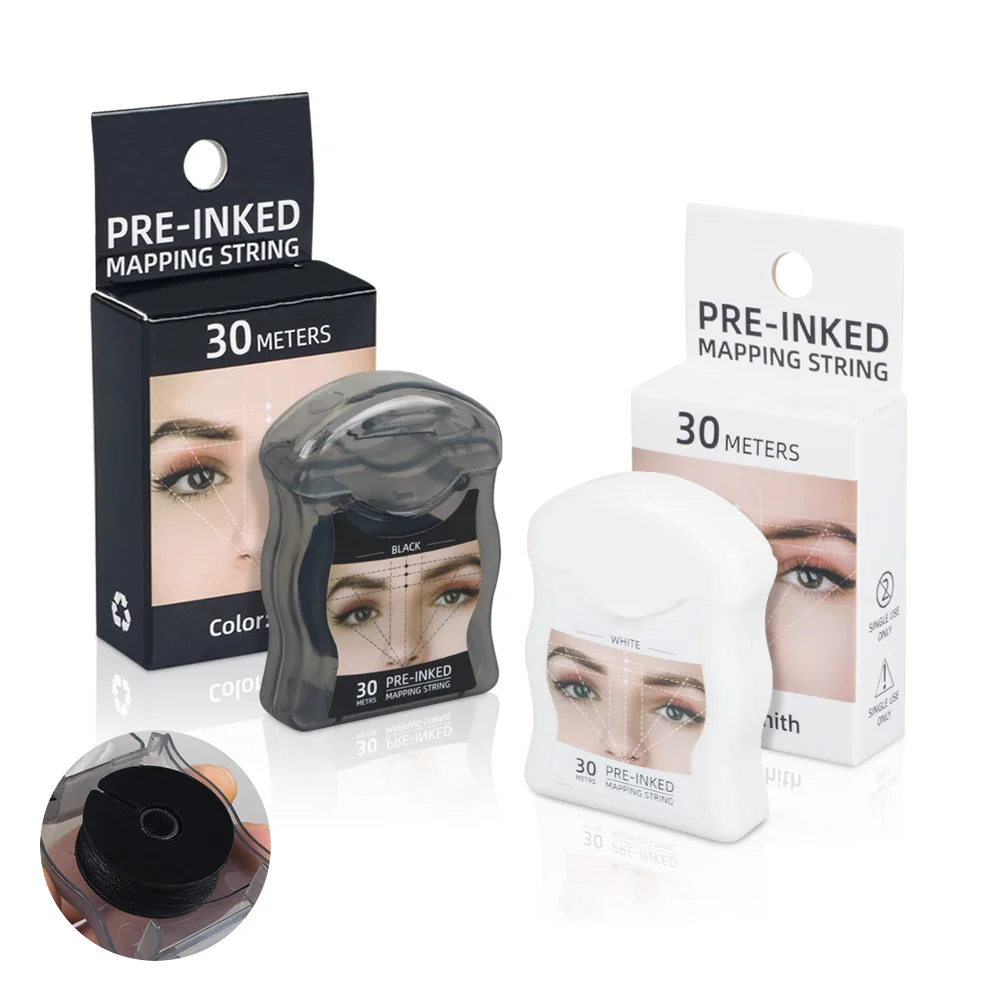 30m Black/White Mapping String Microblading Pre-Inked Eyebrow Marker Thread Tattoo Brows Point Pre Inked PMU Positioning Tools