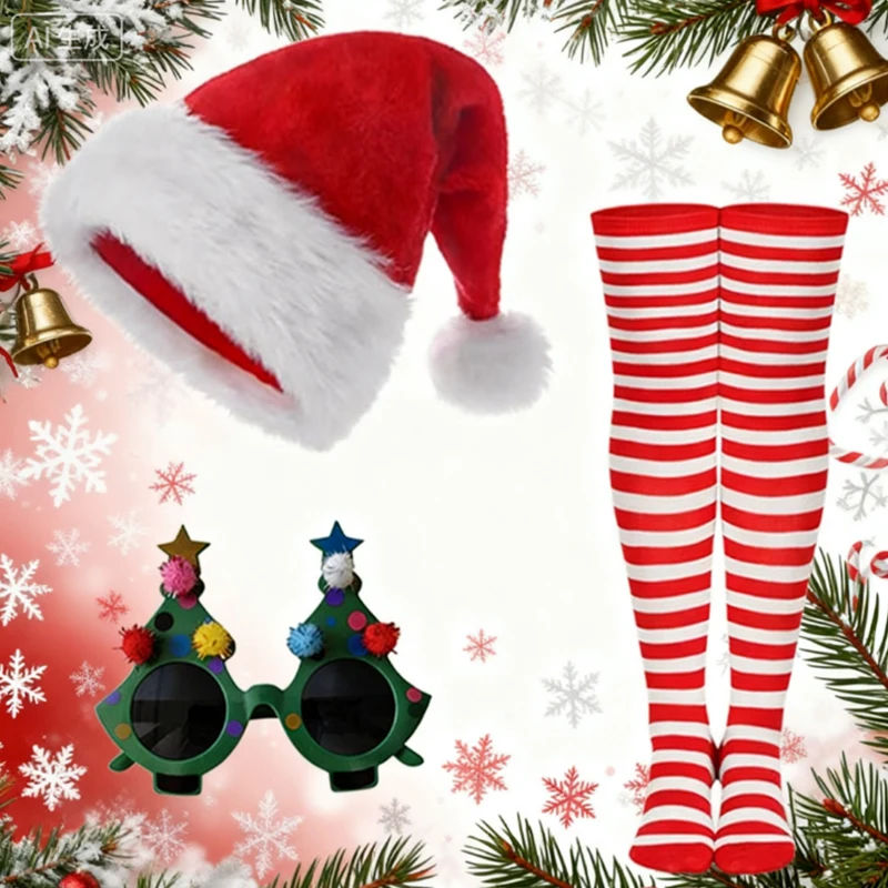 

Merry Christmas Red Christmas Stocking Santa Hat Christmas Tree Glasses Sunglasses Photo Prop Christmas Tree Shape Party Favors