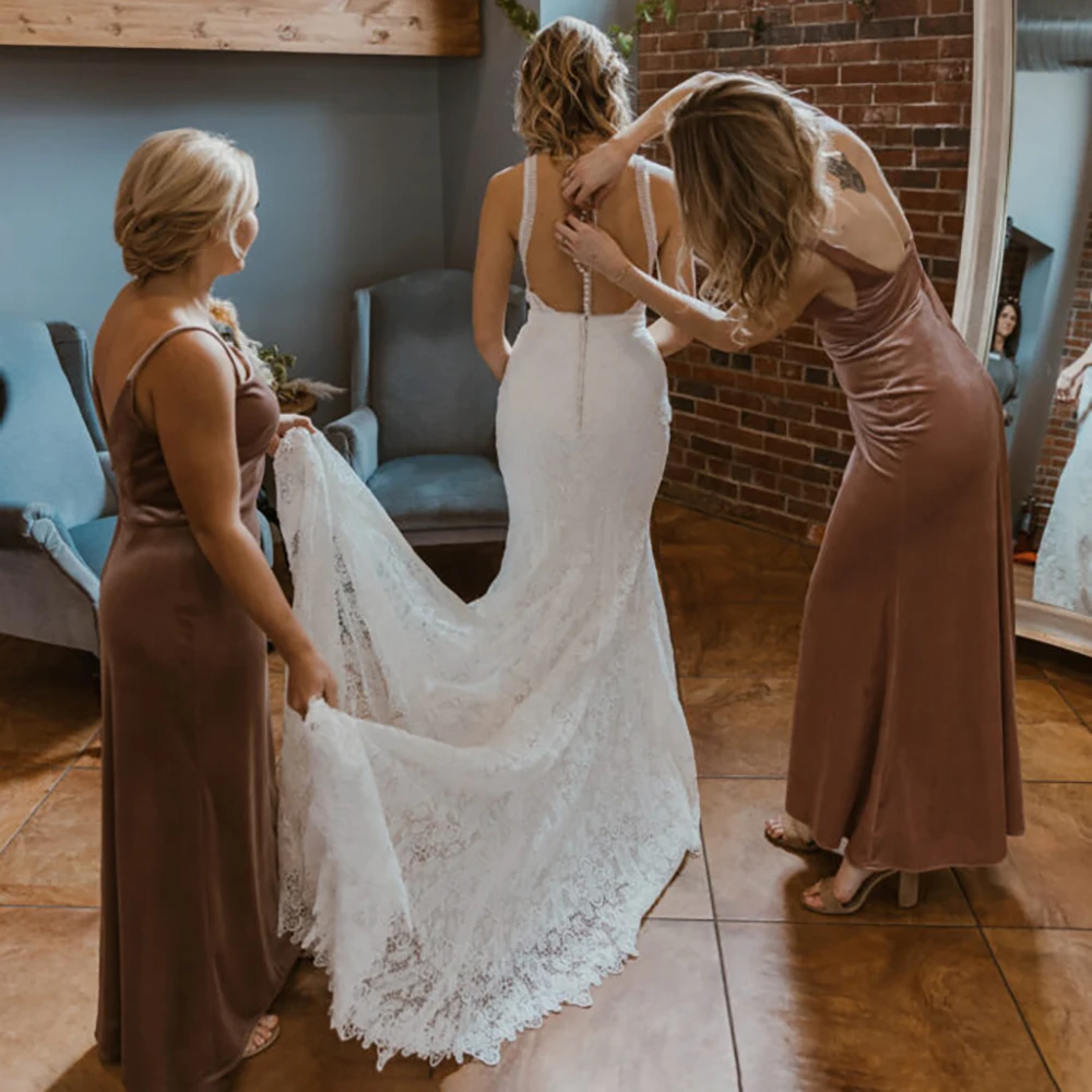 Robe de Mariée Sirène en Dentelle Florale Découpée, Dos aux, Personnalisée, Patients Boho, Quelle que soit la Frange, Poignées Amovibles, Manches