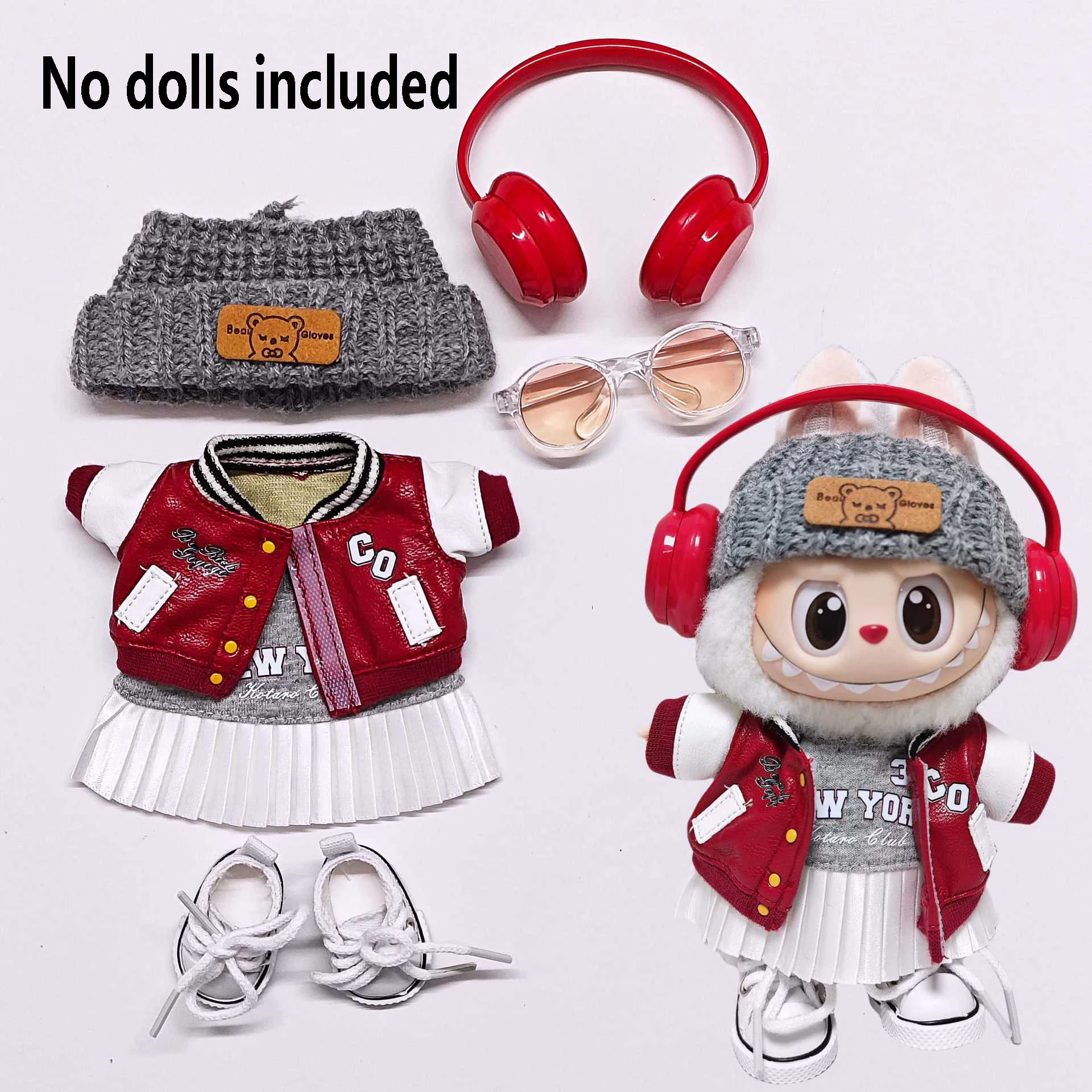 

15cm - 17cm Cola Baseball Jacket Skirt Set Labubu Universal ClothingFor Labubu High-quality Doll Clothing No dolls
