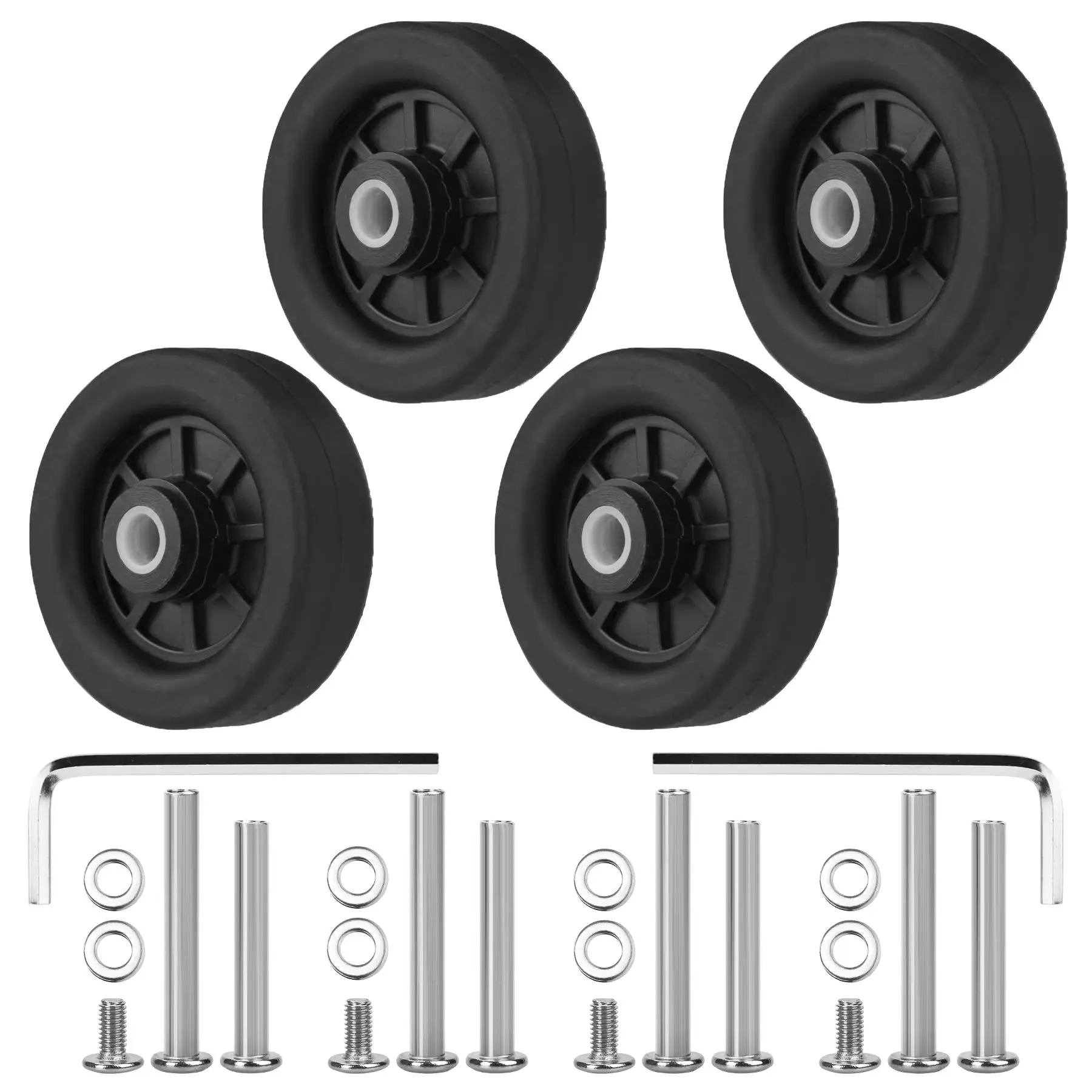 

Комплект из 4 черных сменных колес для чемодана, 50 мм, с винтами, бесшумные, для ремонта дорожных сумок, запасные части для колесиков тележек